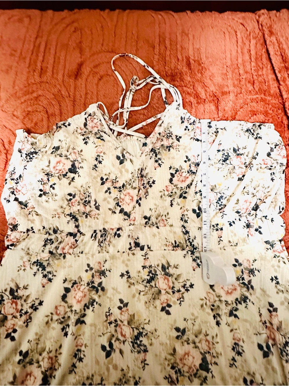Torrid midi length dress with drape neckline. Light spring floral. - Picture 6 of 8